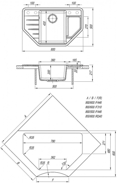 Мойка кухонная из литьевого мрамора Dr. Gans РИО 25.080.C0800.401 80*50 см. белый