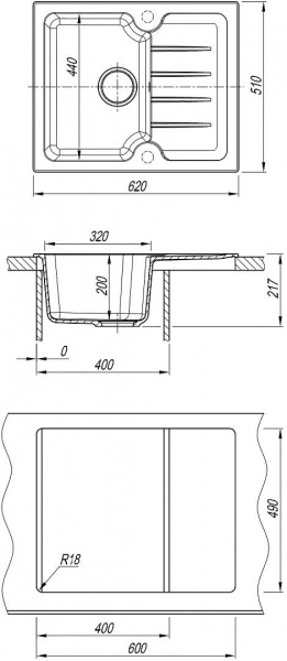 Мойка кухонная из литьевого мрамора Dr. Gans ЛОРА 620 25.020.A0620.402 62*51 см. дюна