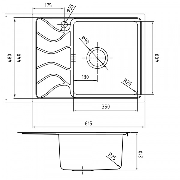 Мойка кухонная из нержавеющей стали IDDIS REEVA REE61SRi77 61,5*48 см.  Мойка кухонная из нержавеющей стали IDDIS REEVA REE61SRi77 61,5*48 см.