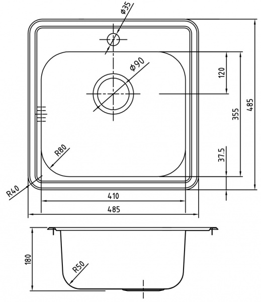 Мойка кухонная из нержавеющей стали IDDIS STRIT STR48P0i77 48,5*48,5 см.  Мойка кухонная из нержавеющей стали IDDIS STRIT STR48P0i77 48,5*48,5 см.