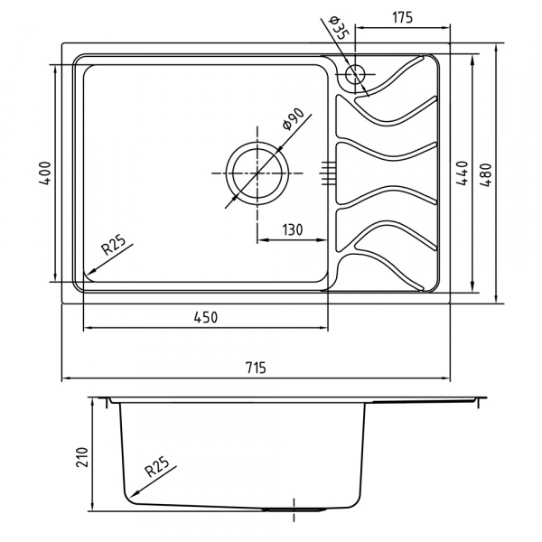 Мойка кухонная из нержавеющей стали IDDIS REEVA REE71SLi77 71,5*48 см.  Мойка кухонная из нержавеющей стали IDDIS REEVA REE71SLi77 71,5*48 см.