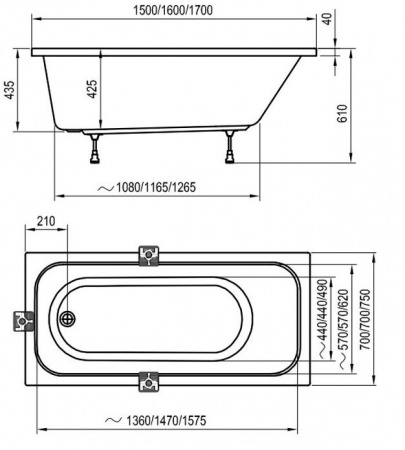 Ванна акриловая Ravak DOMINO C641000000 150x70 см. 