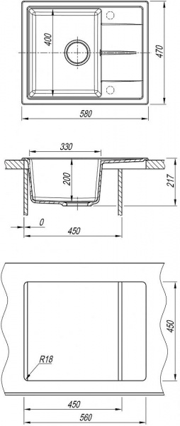 Мойка кухонная из литьевого мрамора Dr. Gans НИКА 580 25.070.B0580.408 58*47 см. серый
