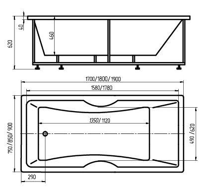 Ванна акриловая Aquatek ФЕНИКС  160x75 см. 