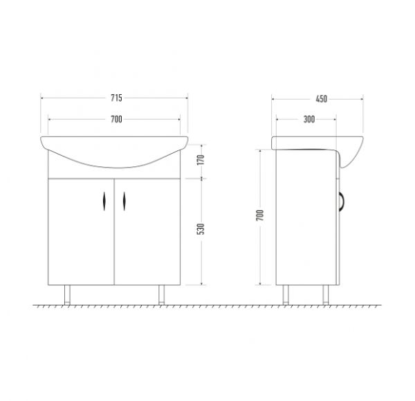Тумба под раковину Mirsant ГЛОРИЯ  70 см. 