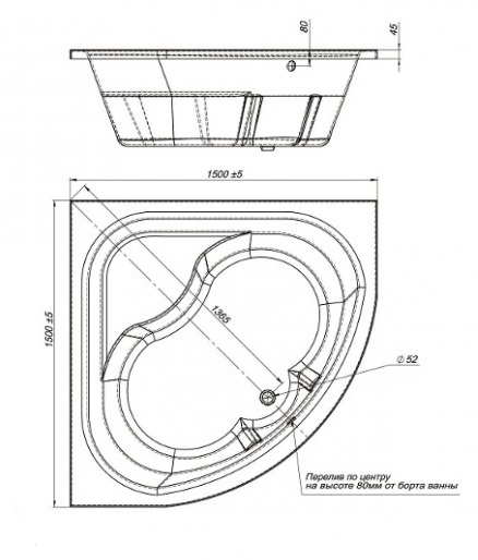 Ванна акриловая Mirsant ЭЛЬБРУС  150x150 см.  Ванна акриловая Mirsant ЭЛЬБРУС  150x150 см.