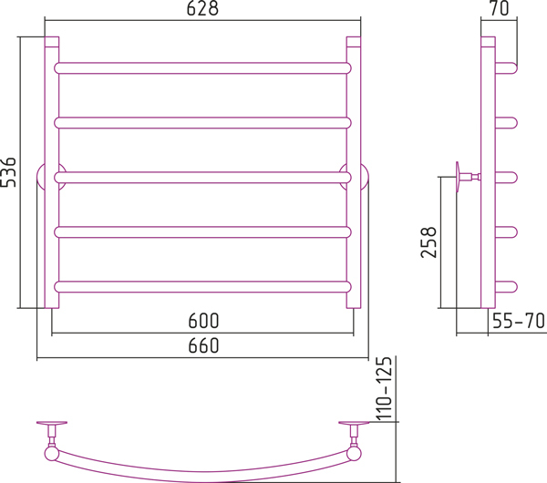 Полотенцесушитель водяной Стилье УНИВЕРСАЛ-50 00650-6060 600х600 