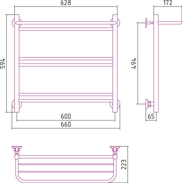 Полотенцесушитель водяной Стилье ВЕРСИЯ-Н1  00621-6060 600х600 
