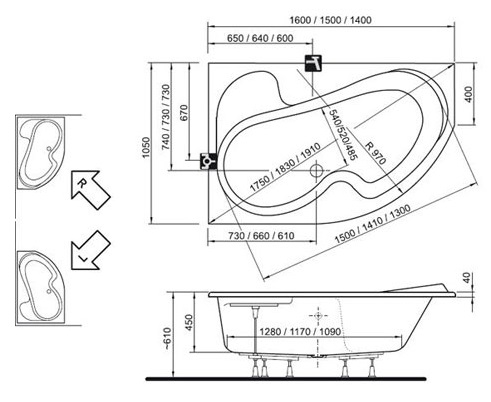 Ванна акриловая Ravak ROSA I CL01000000 160x105 см. правая 