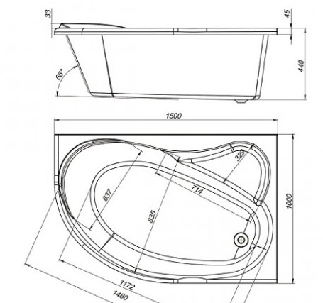 Ванна акриловая Mirsant ЯЛТА  150x100 см. правая 