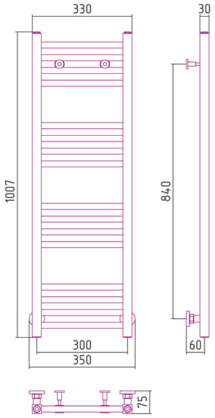 Полотенцесушитель водяной Сунержа МОДУС 00-0250-1030 1000х300 