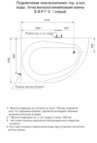 Ванна акриловая Aquatek ВИРГО  150x100 см. левая 