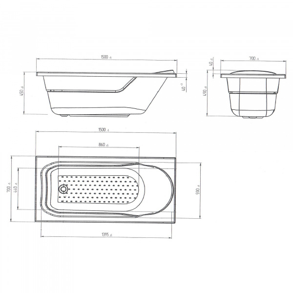 Ванна акриловая 1Marka MILA 01мил1670 160x70 см. 
