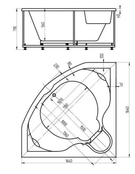 Ванна акриловая Aquatek СИРИУС  164x164 см. 