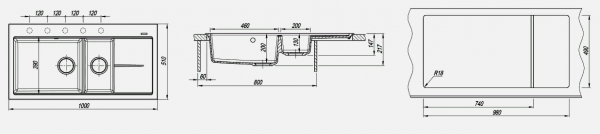 Мойка кухонная керамогранитная Florentina РОССАНА 20.335.E1000.302 100*51 см. антрацит