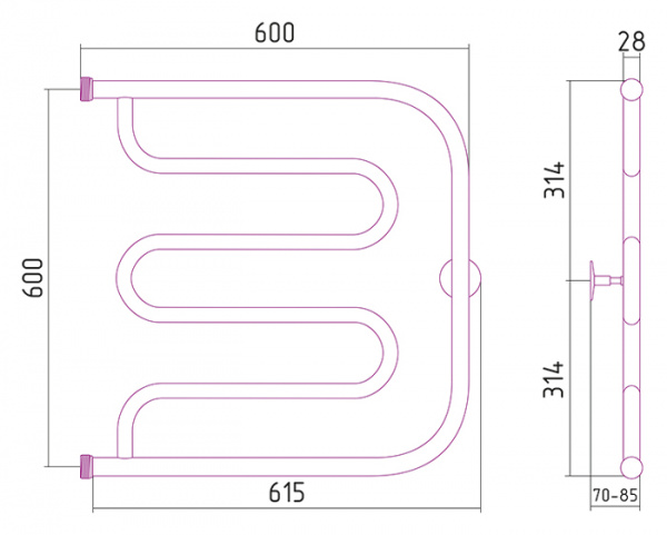 Полотенцесушитель водяной Стилье ТАНДЕМ 00011-6060 600х600 