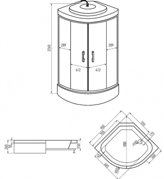 Душевая кабина Erlit  ER350926-C3-RUS 90x90 см. 