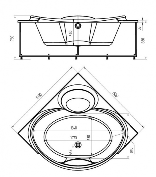 Ванна акриловая Aquatek ЭПСИЛОН  150x150 см. 