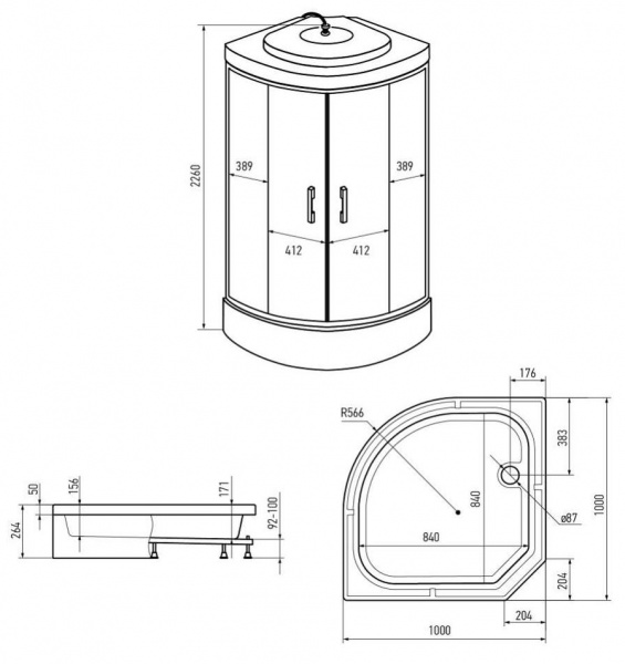 Душевая кабина Erlit  ER351026-С4-RUS 100x100 см. 
