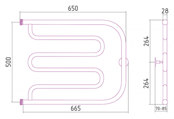 Полотенцесушитель водяной Стилье ТАНДЕМ 00011-5065 500х650 