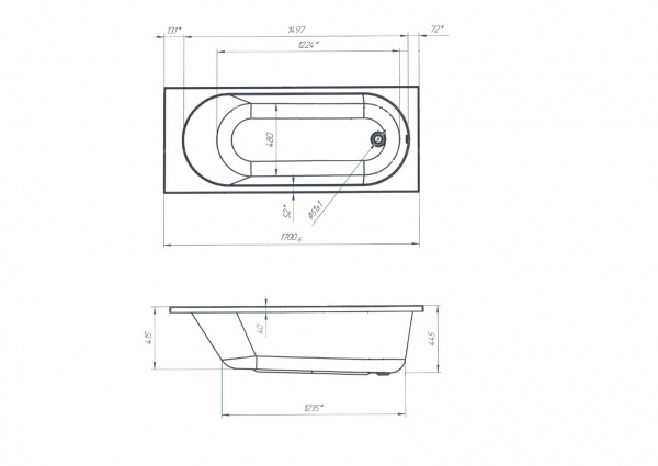 Ванна акриловая 1Marka ATLAS 01атл1770 170x70 см.  Ванна акриловая 1Marka ATLAS 01атл1770 170x70 см.